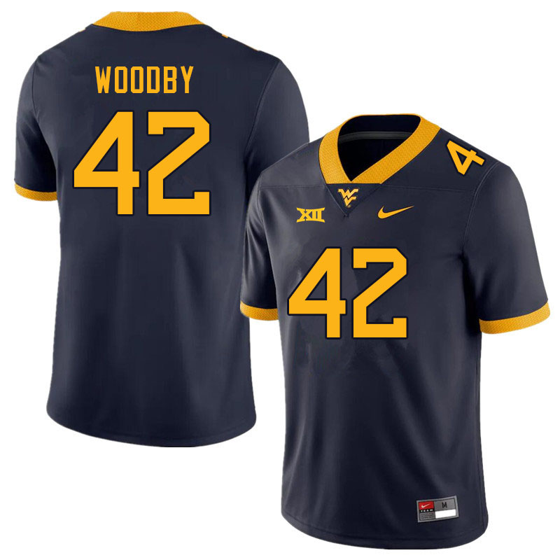 Men #42 Tyrin Woodby West Virginia Mountaineers College Football Jerseys Sale-Navy
